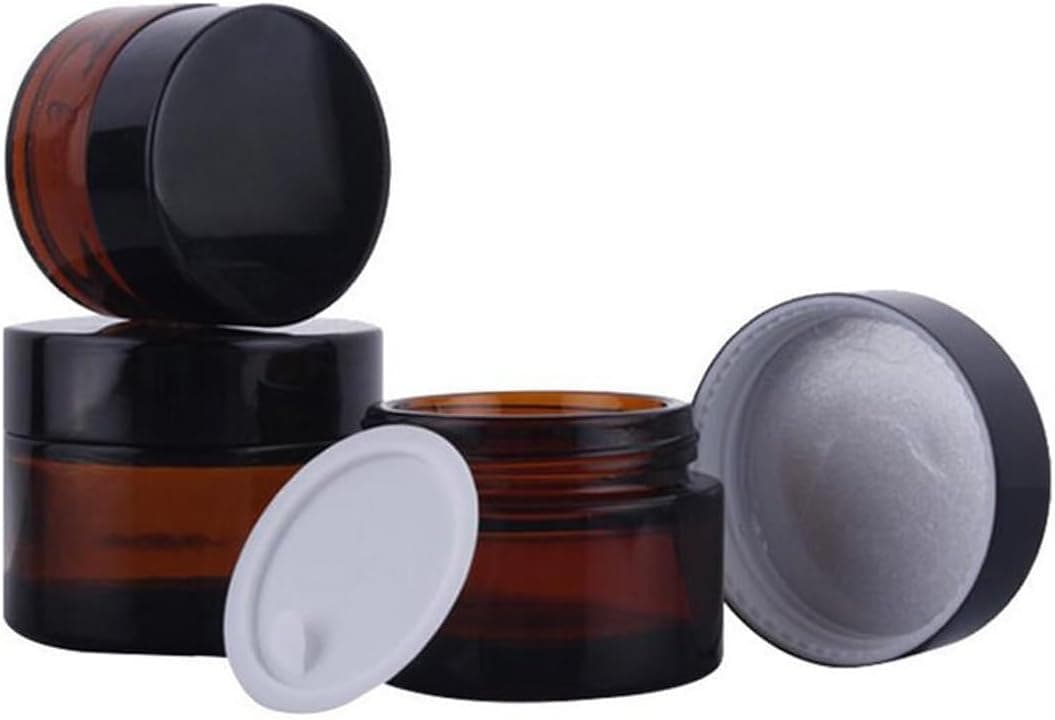 2PCS 100ML/100G Brown Glass Refillable Make Up Jars with Liners and Screw Black Cap Empty Face Cream Lip Balm Storage Container Pot Bottle Jar for Beauty Essential Oils Cosmetic Cream Lotion (100ml)