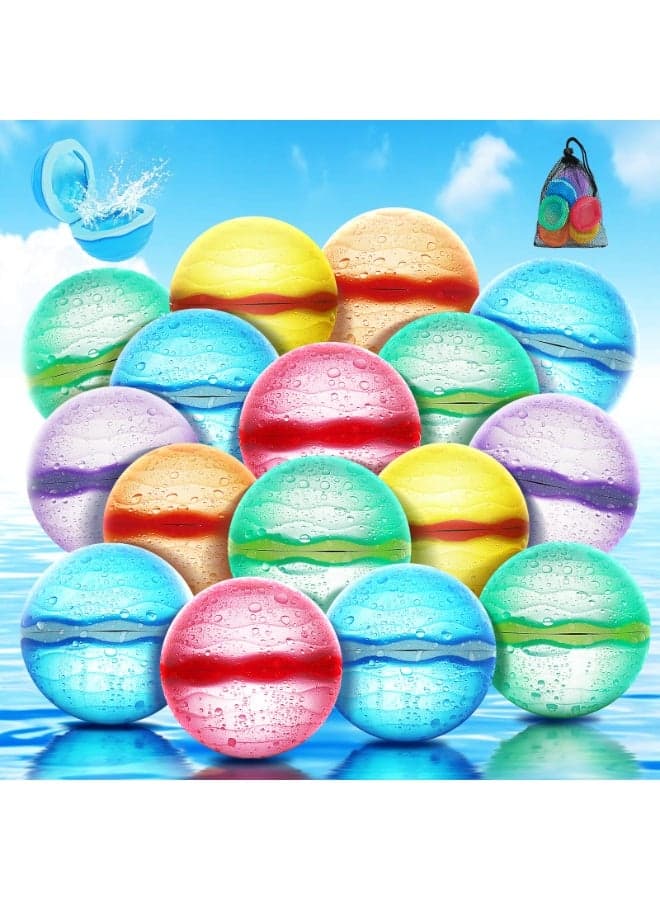 Reusable Water Balloons, Self-Sealing Refillable Magnetic Water Balls, Pool Beach Water Toys for Boys and Girls, Outdoor Summer Toys for Kids Ages 3+ (16 PCS)