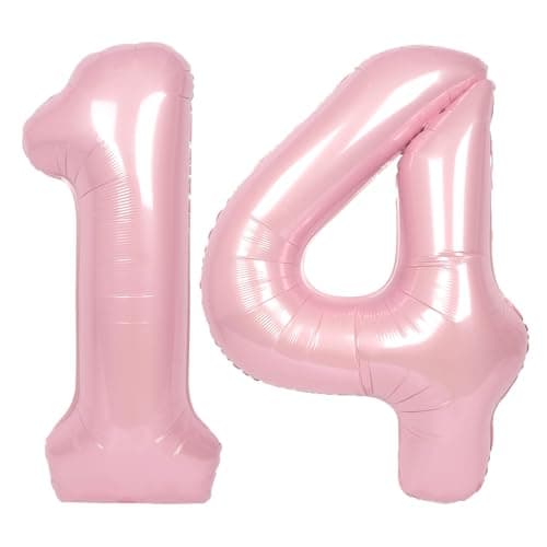 SUWEN 40 Inch Pink Large 14 Number Balloons Big Foil Helium Number Balloons 09 Jumbo Happy 14th Mylar Birthday Party Decorations for Girl or Women 41 Anniversary Party Supplies