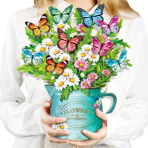 Airpark 3D Pop Up Paper Flowers Bouquet Card 12 with Note Envelope Birthday Gifts Get Well Thank You Greeting Cards for Women Mom Wife Friends Daisies and Butterflies