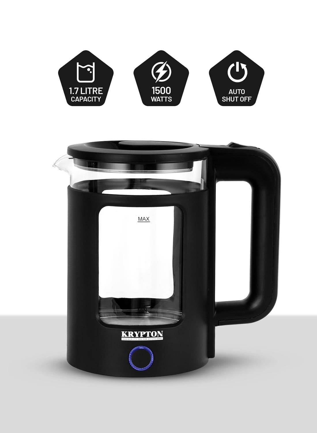 1.7L Double Layer Glass Kettle-Auto Shutoff and Boil-Dry Protection, 2 Years Warranty 1.7 L 1500 W KNK6563 Black