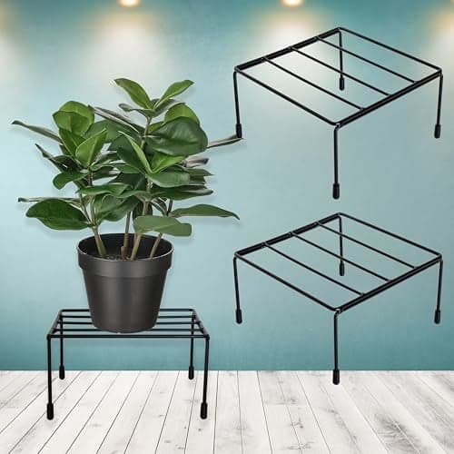 D&V ENGINEERING - Creative in innovation Metal Square Plant Stand Flower Pot Stand, Size: Width-21cm, Height-11.5cm (Pack of -2) Black