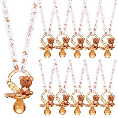 Coume 36 Pcs Baby Shower Pacifiers Necklace Cute Bear Bottle Acrylic Pacifiers Necklaces for Baby Shower Games Guests Gender Reveal Party Favors Prize Decorations DIY WhiteBrownElegant