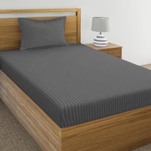 IVAZA 220 Cotton Feel Glace Cotton 1 Single Bedsheet with 1 Pillow Cover (90X60 Inch) Grey