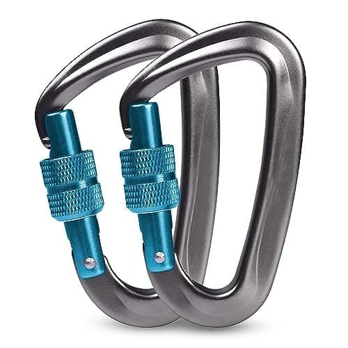 GOCART WITH G LOGO Aluminum D-Ring Locking Crabiner Clips Suit for Rock Climbing, Rigging, Ropes, Hammocks, Camping, Keychain,Outdoor(Black-Pack of 2)