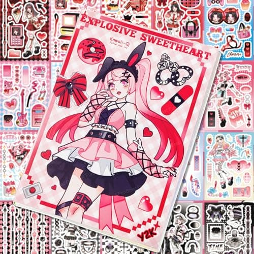 FunBlast Kawaii Stickers Book – 20 Sheets/400 Stickers, Korean Self-Adhesive Kawaii Sticker, Japanese Style Decorative Stickers, Cartoon Theme Sticker for Girls (Peach)