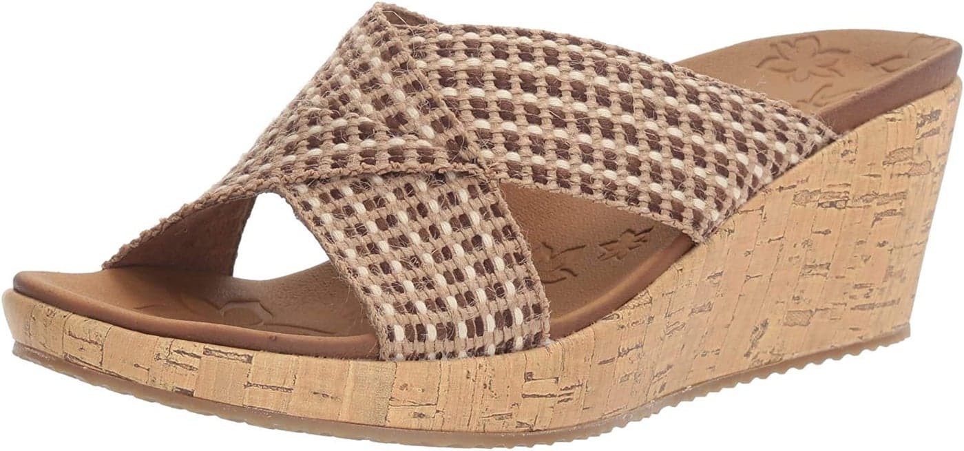 Skechers Women's Beverlee-Delighted Wedge Sandal, Natural, 9.5 M US