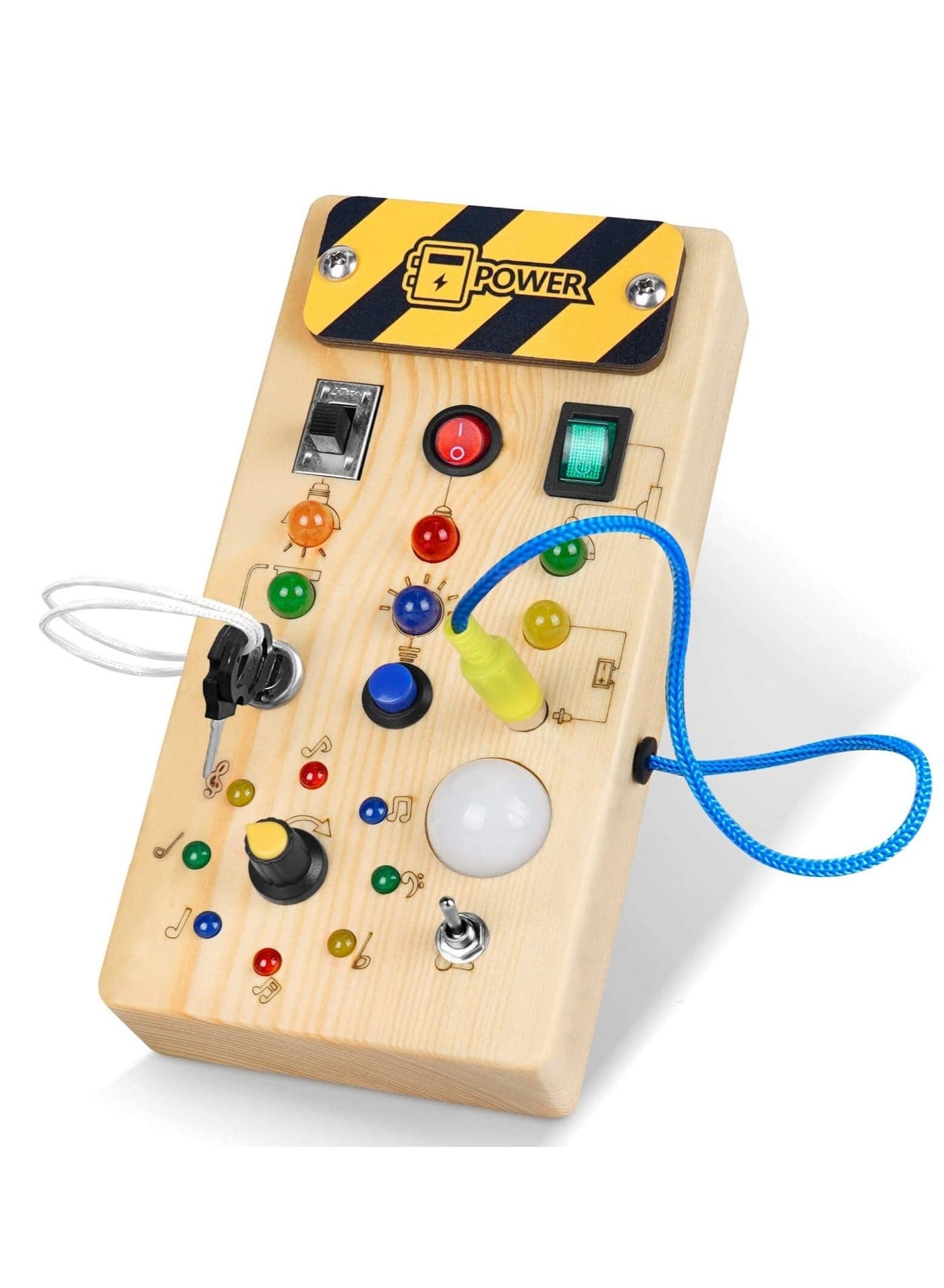 Montessori Toddler Busy Board, Baby Wooden Busy Board with 8 LED Light switches, Sensory Toys Light Switch Toys Travel Toys for 1+ Year Old Baby and Toddler