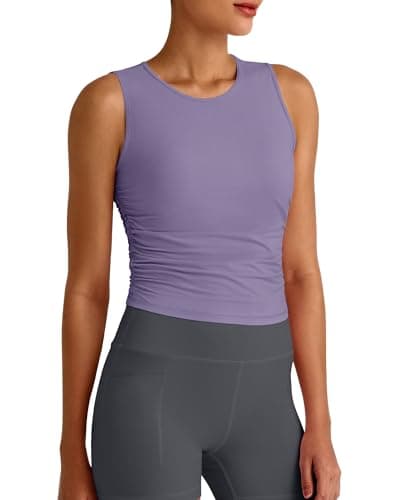 G4Free Athletic Tops for Women Slim Sleeveless High Neck Workout Crop Tanks Soft Running Shirt Gym Activewear Gray PurpleL