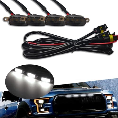MLAHUIER 4PCS LED Grill Lights, Car Front Grill Bumper Trim Lamps, Bright Amber LED Grill Lights with Wiring Harness, Compatible with F150 F250 F350 (White), Mlahuier-GSD01