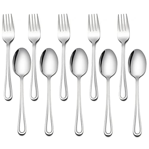 LIANYU 10Piece Children Silverware Set Kids Forks and Spoons Silverware Set Stainless Steel Toddler Utensils Flatware Child Cutlery for Home Preschools Dishwasher Safe