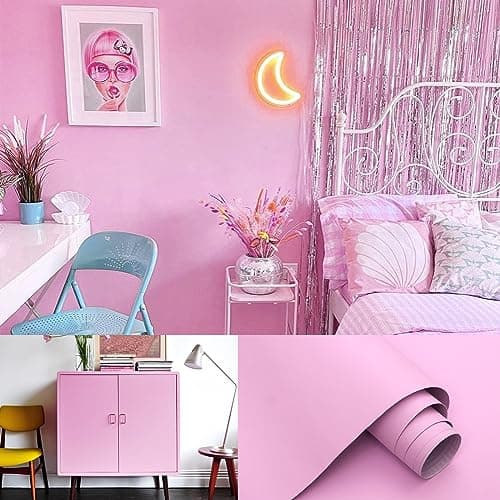 Micpolo 15.7"x118" Pink Wallpaper Contact Paper Pink Peel and Stick Wallpaper Lavender Self Adhesive Contact Paper for Cabinets Girls Bedroom Wallcovering Furniture Countertop Vinyl Roll