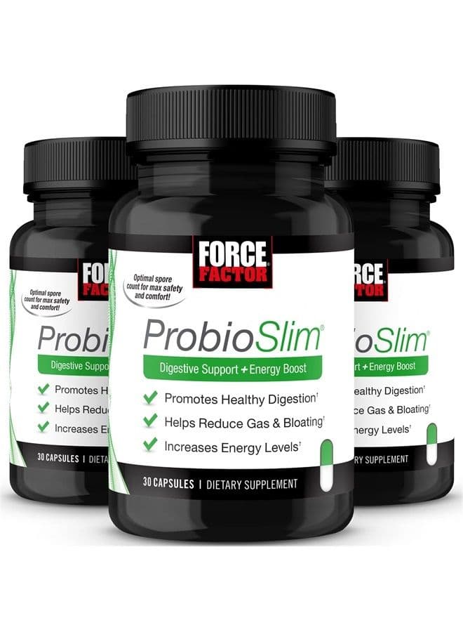 ProbioSlim, Probiotic Supplement for Women and Men with Probiotics and Green Tea Extract, Reduce Gas, Bloating, Constipation, Support Digestive Health & Gut Health, Force Factor, 30 Count (Pack of 3)