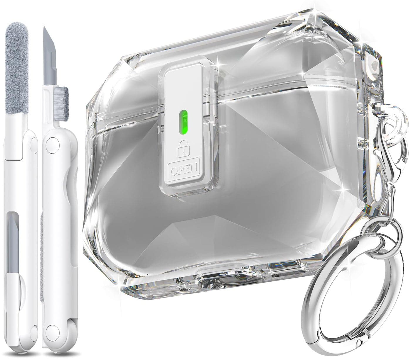 R-fun for AirPods Pro 3 Case, Transparent Non-Yellowing with Cleaning Kit & Keychain, Auto Pop-Up Lid Design for AirPods Pro 3rd Generation Case, Compatible with Magsafe, Clear Black
