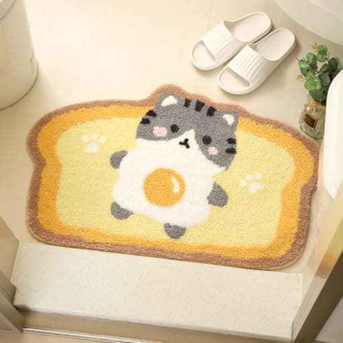 Molesun Cute Bath Mats Toast Soft and Absorbent Microfiber Bath Rugs NonSlip Shaggy Shower Carpet Machine Wash Dry Soft Shower Rugs for Bathroom Floor Tub and Shower 20 x 31 Cat