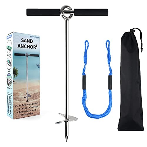 VEITHI Sand Anchor for Boat 18 inch,Chromium-Plated Steel Beach Anchor with Removable Handle and Bungee Dock Line, Suit to Fixed the Boat,Jet Skis, Pontoon, Kayak,PWC etc.