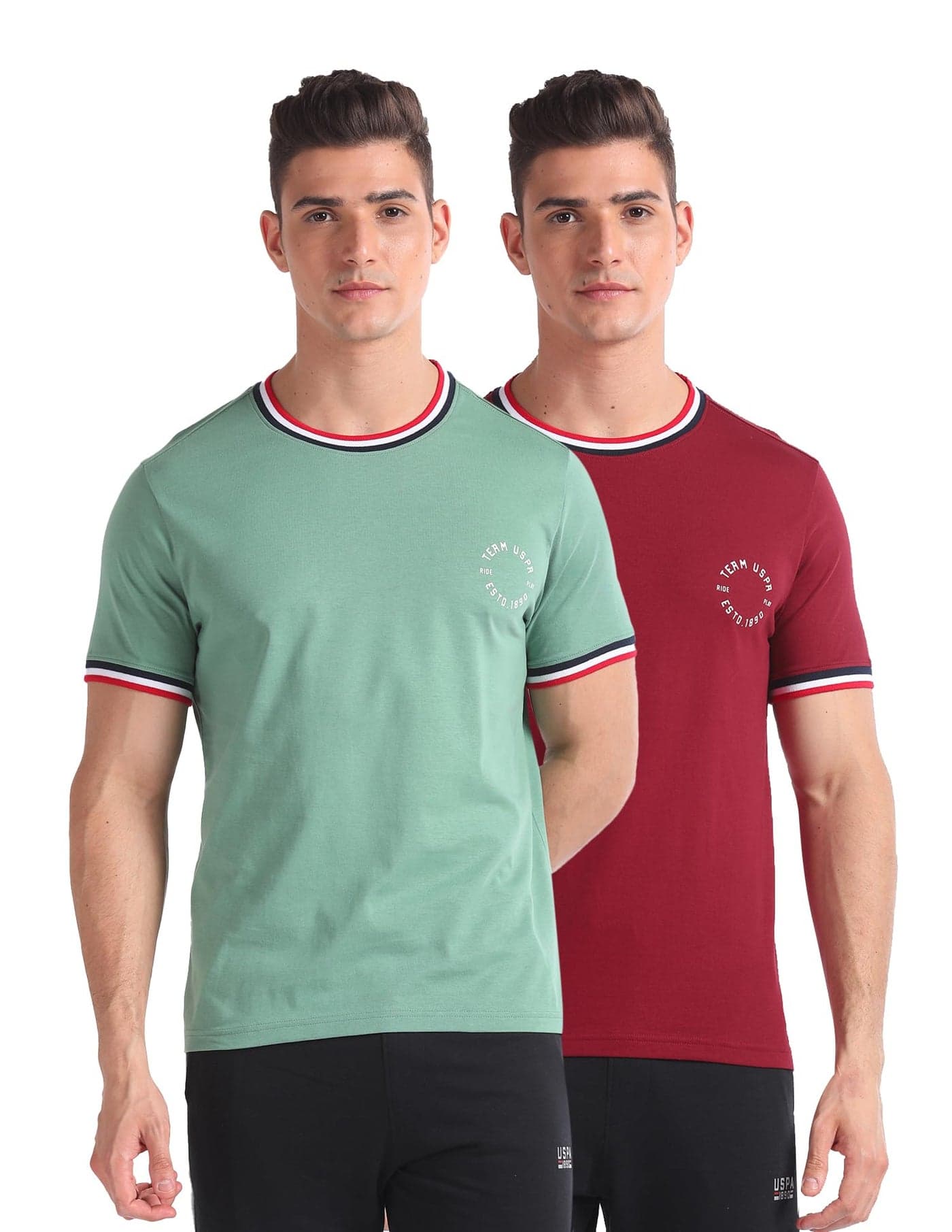 U.S. POLO ASSN. Men Cotton Solid Relaxed Fit T-Shirt (OEE01-P2_Green-Maroon, 2XL)