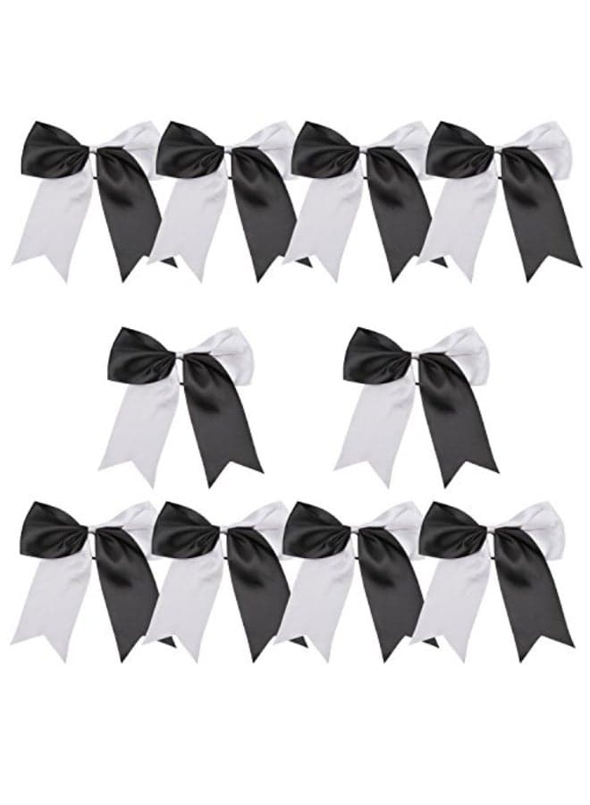 8 Inch 2 Colors Jumbo Cheerleader Bows Ponytail Holder Cheerleading Bows Hair BlackSilver