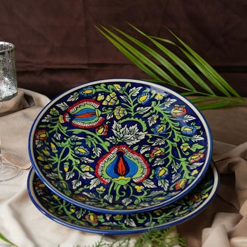 Caffeine Ceramic Handmade Blue Jaipuri Quarter Plate 7”(Set of 2)