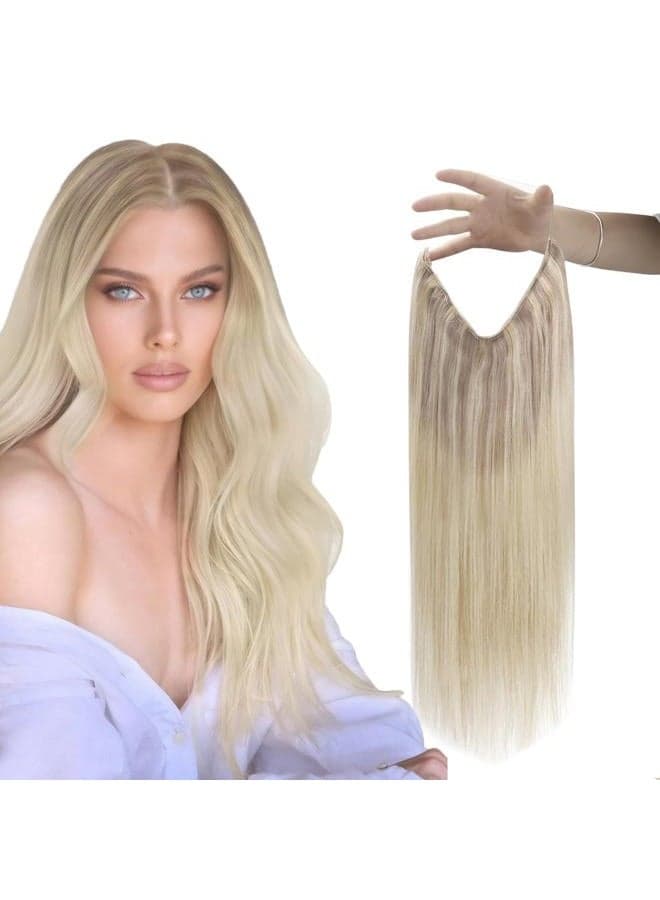 Sunny Wire Hair Extensions Real Human Hair Fish Line Human Hair Extensions Invisible Wire Extensions Ash Blonde to Platinum Blonde #18/22/60 14 Inch