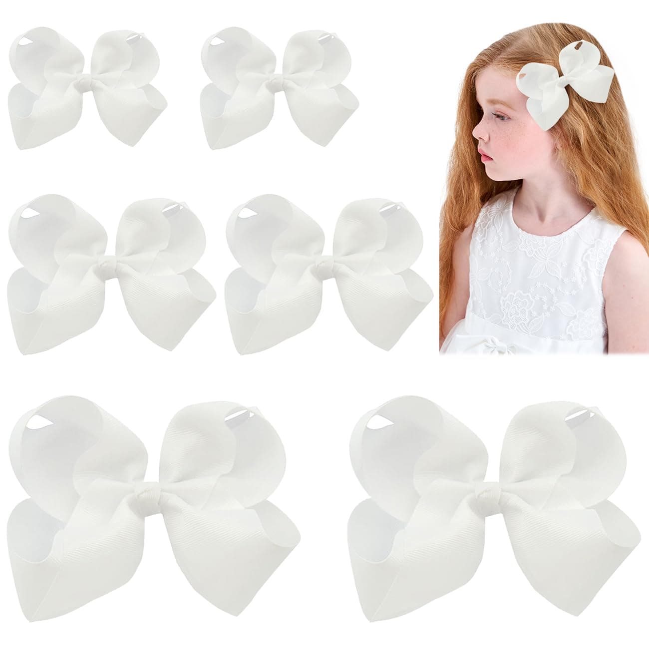 Hair Bows for Girls Alligator Clips White Grosgrain Ribbon Solid Color Hair Accessories for Little Teen Toddler Girls Kids 6inch 2 4inch 2 3inch 2