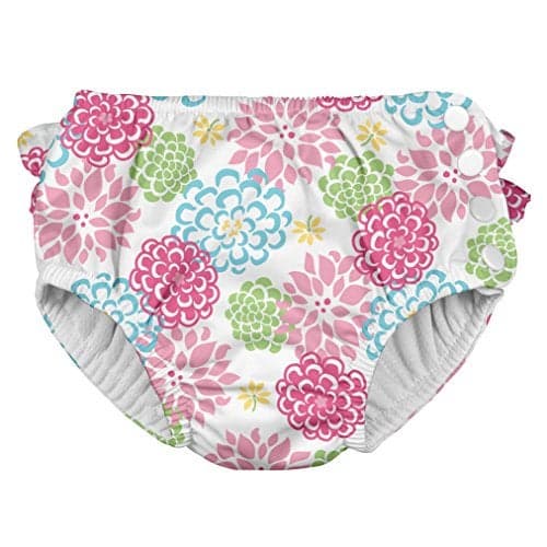 Ruffle Snap Reusable Absorbent Swimsuit Diaper-White Zinnia-6mo