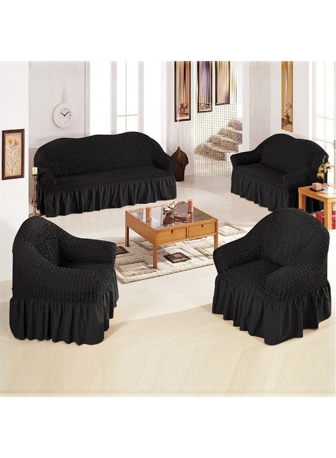 Sofa Cover 4-Pieces Set of 7-Seater (3+2+1+1) Super Stretchable Anti-Wrinkle Slip Resistant Furniture Protector