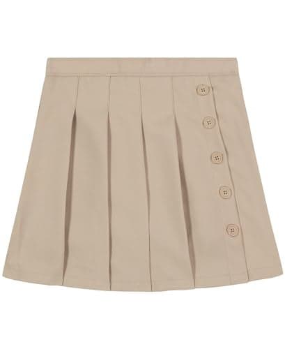 Nautica Girl's School Uniform Pleated Pull-on Scooter Skirt With Undershorts, Knit Waistband, Khaki, 4