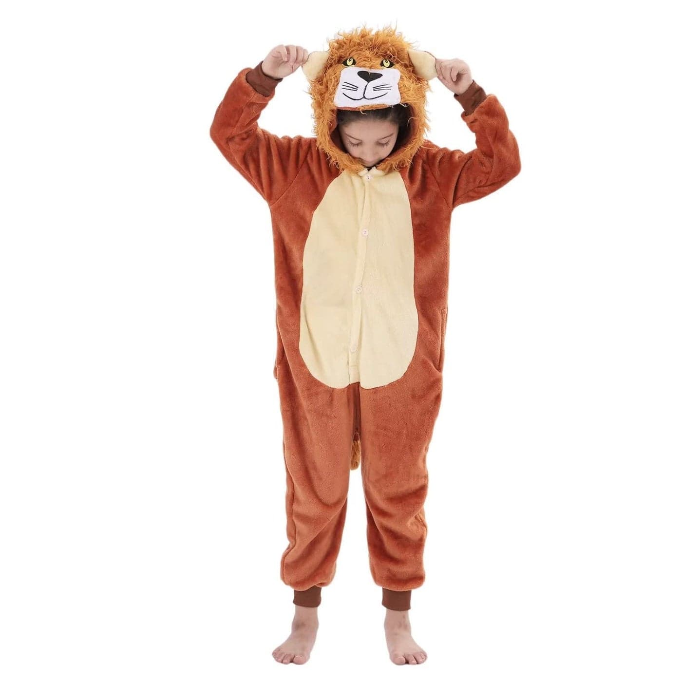 HIBCIGA Animal Onesie Costumes for Kids Flannel Onesie Cosplay for Boys Girls Halloween Warm Plush One Piece Lion 110