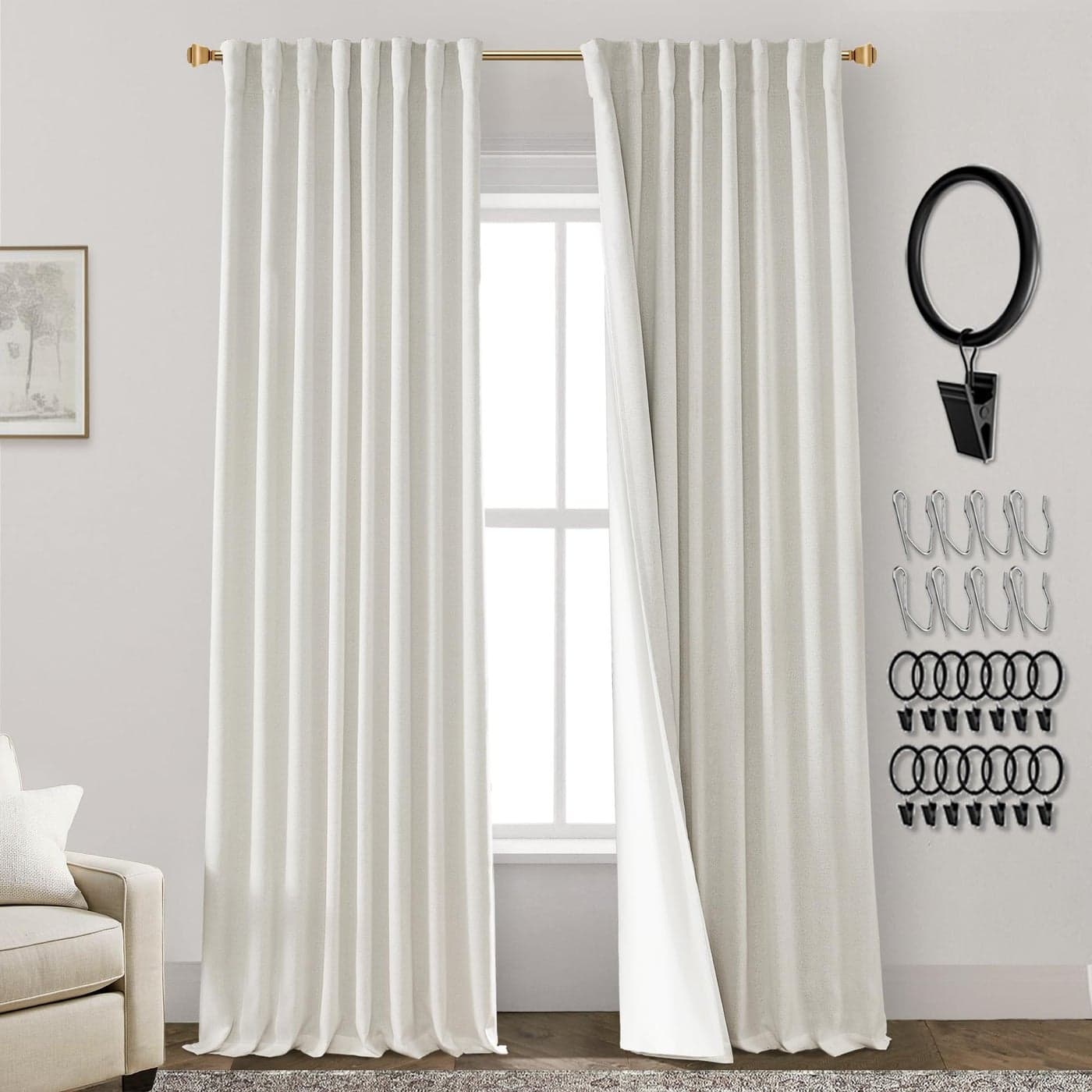 PANELSBURG 100 Inch Curtains for Living Room100 Blackout Faux Linen Designer Custom Curtains for Windows Office Bedroom Apartment Studio2 PanelsCream Ivory