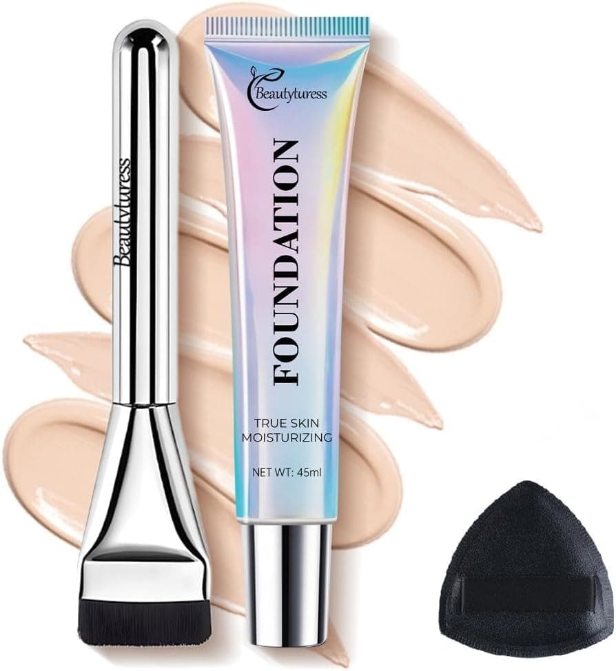 Foundation Full CoverageC01 Very Fair CoolLiquid Foundation Makeup Kit with Powder Puff BrushInvisible CoverageLongLasting Buildable Wear Vegan CrueltyFree for All Skin Types45ml