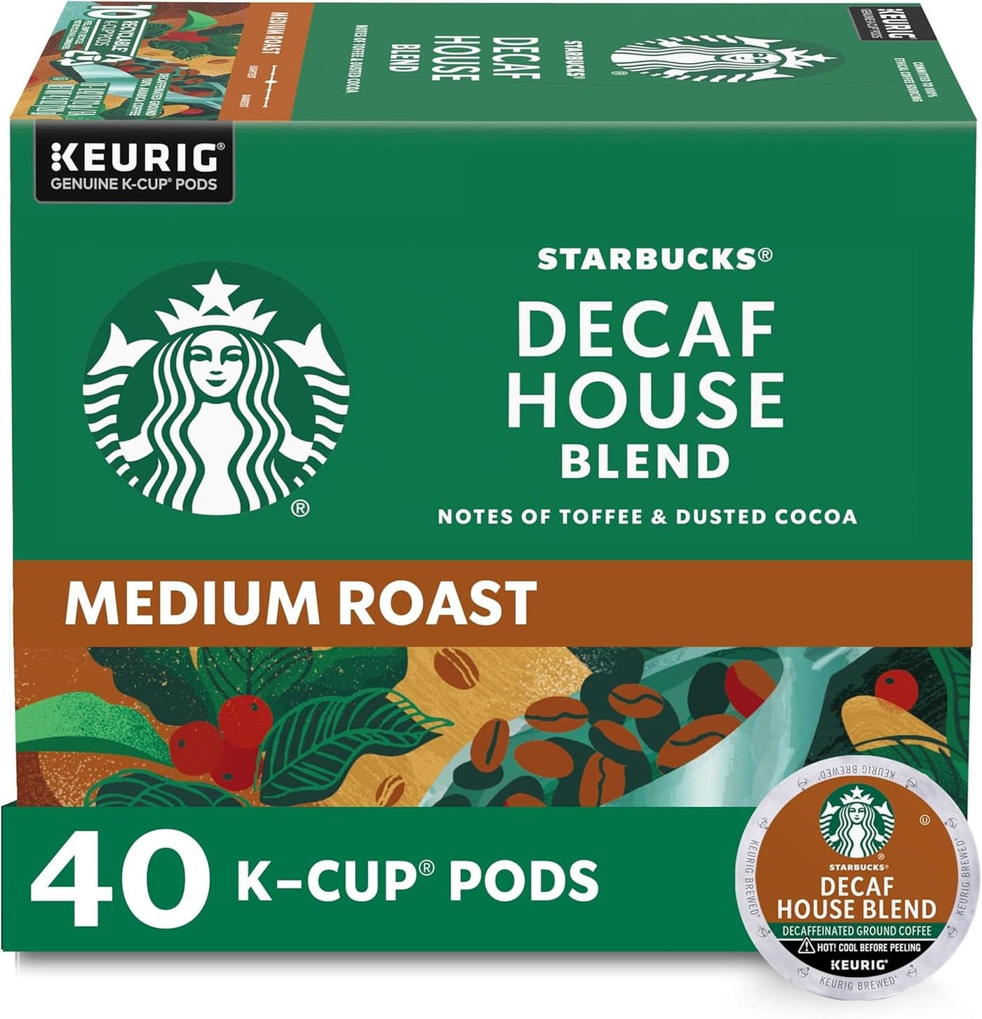 Starbucks Decaf House Blend Medium Roast K-Cup Coffee Pods - 40 Count