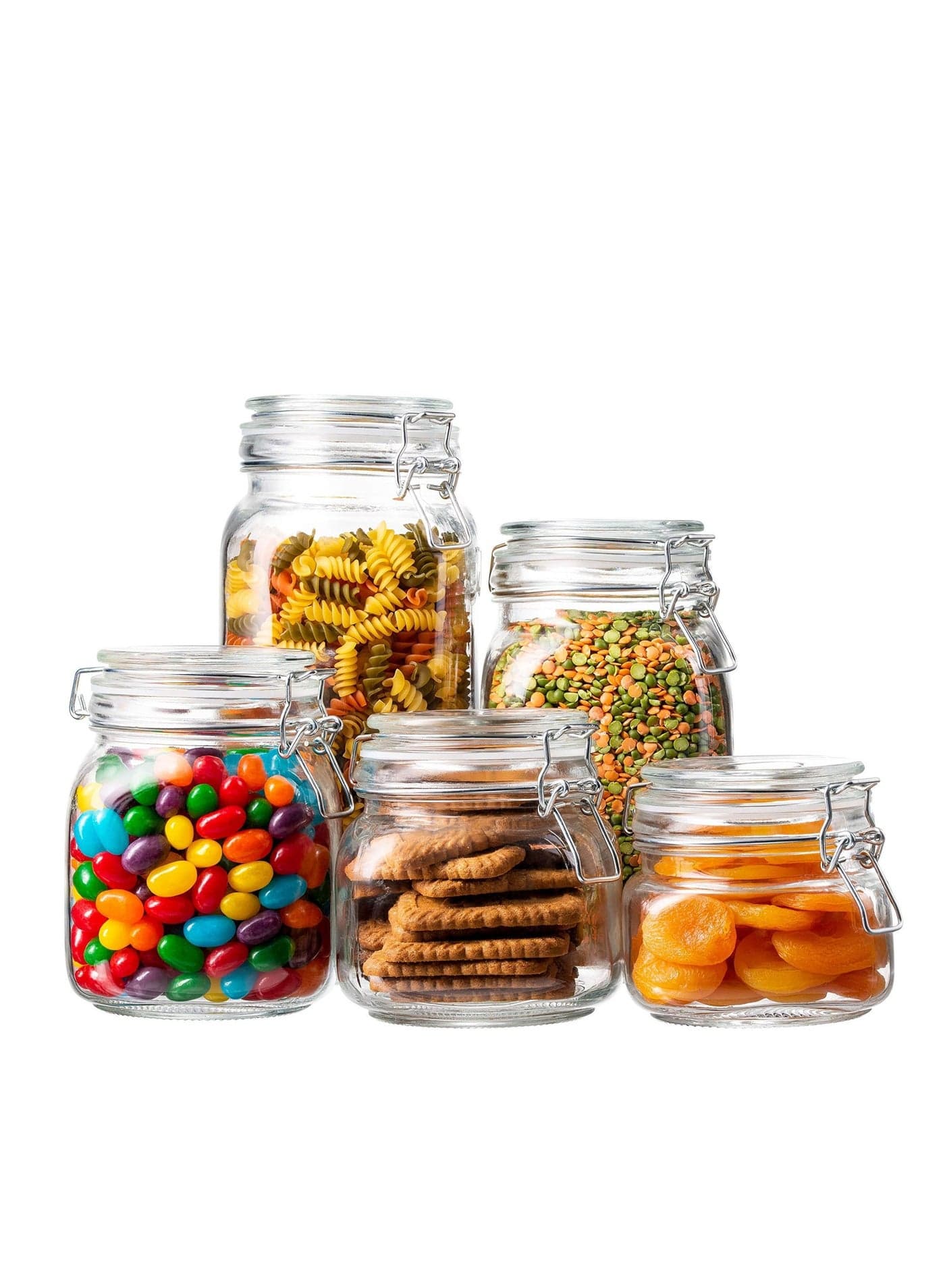 Set of 5 Airtight Glass Kitchen Jars with Lids For Food Storage Organising and Canning Containers 500ml 750ml 1000ml 1500ml 2000ml