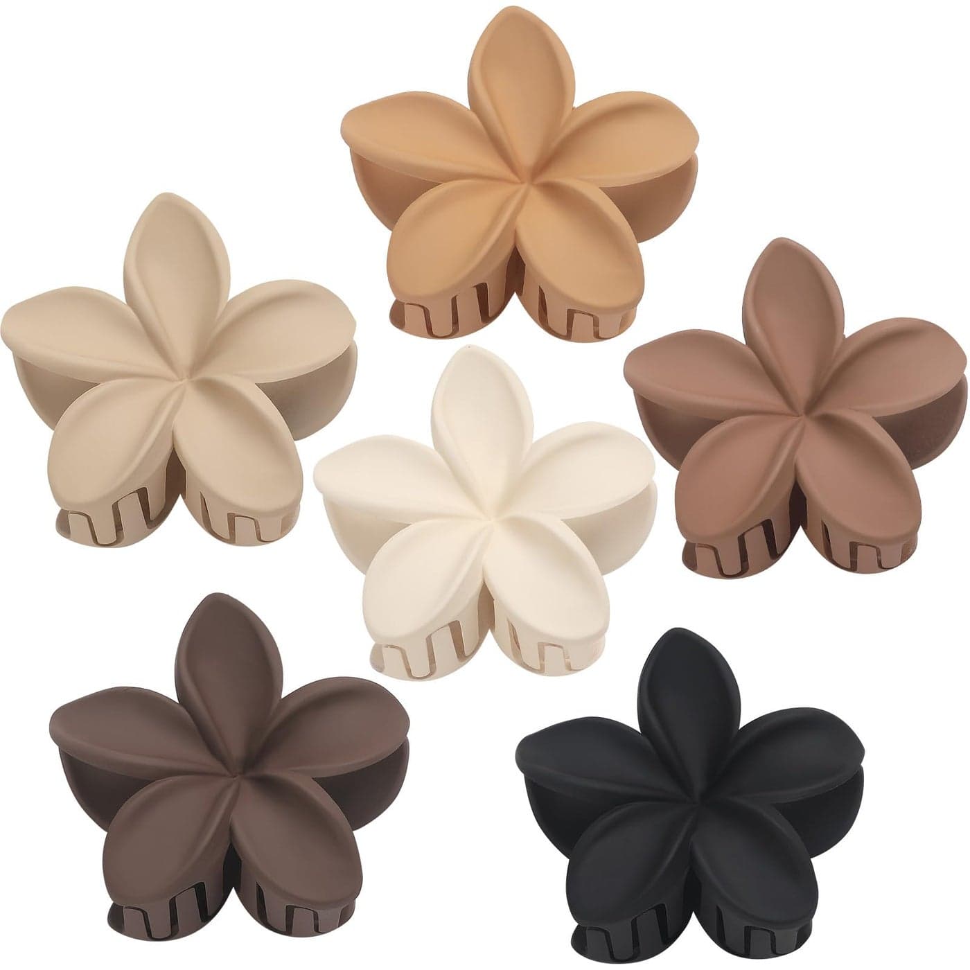 Sisiaipu Hawaiian Plumeria Flower Claw Hair Clips 6 Pcs Large for Thick Hair and Thin for Beach Hair Accessories for Women and Girls Khaki
