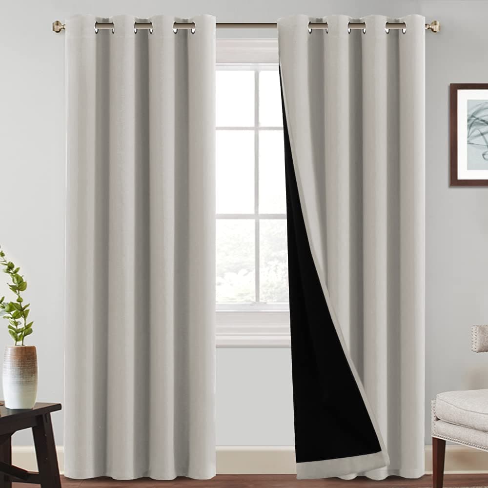 PrinceDeco 100 Blackout Window Curtain Panels Full Light Blocking Curtain Drapes with Black Liner Noise Reducing Draping Durable Grommet Curtains Sand Stone 1 Pair 52 inches x 108 inches