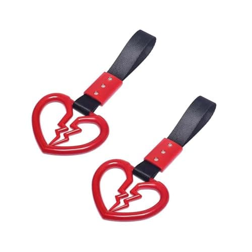 MOXRUQ 2 PCS Broken Heart Car Handle Strap Drift Charm Handle Strap Auto Heart Shape Rear Bumper Warning Hanging Ring Fashion Love Decoration for Most Cars Trucks Interior and Exterior Red