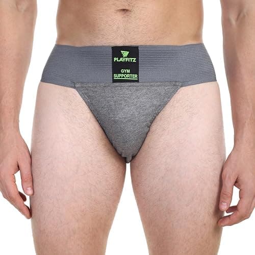 PLAYFITZ Tokyo Men's Gym Supporter – Stretchable Cotton Sports Underwear for Men for Cricket, Running, Workout Quick Dry, Moisture Wicking Innerwear – Size M, Grey (Single Piece)