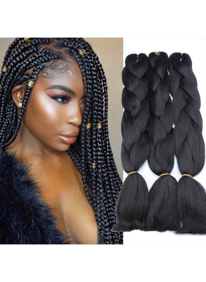 Original Jumbo Braids Hair Extension 3pcs Pure Black Color 24inch 100g/pc For Twist Box Braiding Hair (1B black)
