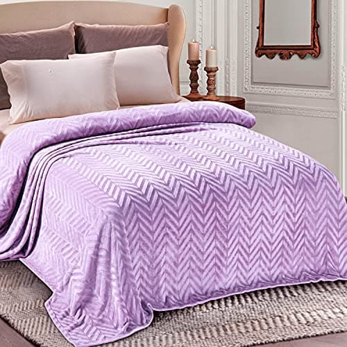 Whale Flotilla Flannel Fleece King Size Bed Blanket, Lightweight Breathable Soft Bedspread Plush Fluffy Coverlet Chevron Design Decorative Blanket for All Season, 90x104 Inch, Lilac