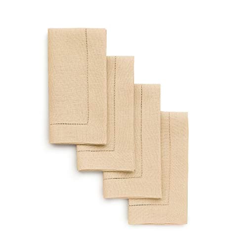 Solino Home Linen Napkins Set of 4 Classic Hemstitch 100 Pure Linen Beige Dinner Napkins Cloth 20 x 20 Inch for Fall Autumn Thanksgiving Christmas Handcrafted and Machine Washable