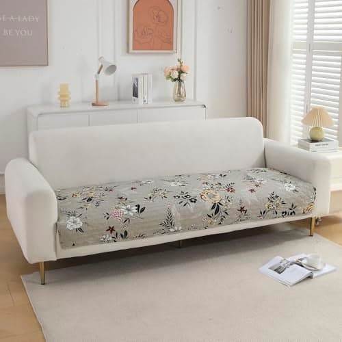 HOKIPO 'VivaCasa Series' Polyester Printed Quilted Sofa Cover Mat for 1 Seater Sofa, Floral Ash Grey (In-788-D3)