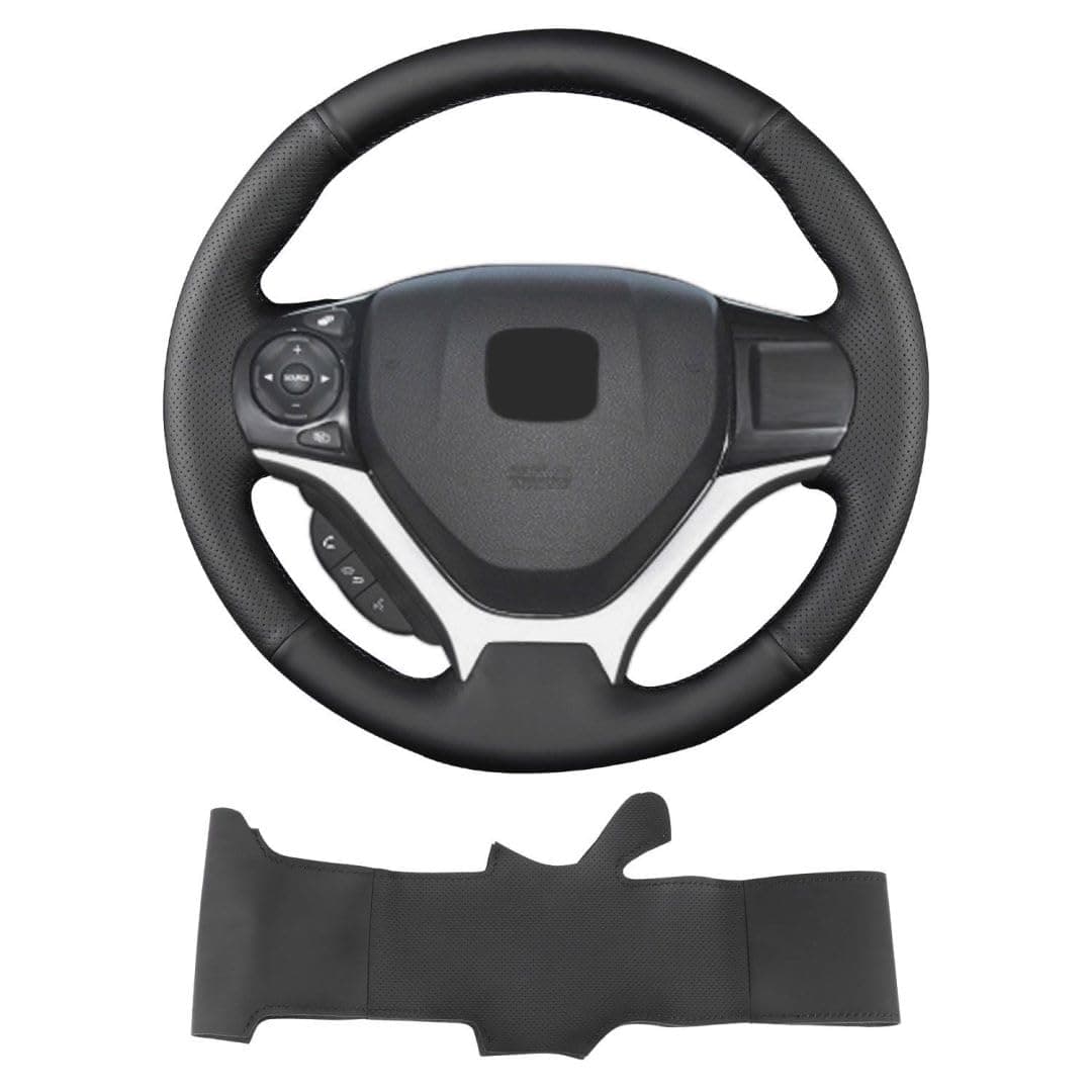 Yeolpise Hand Stitch Steering Wheel Cover on Wrap with Microfiber Leather Fit for Honda Civic Sport 2015Civic Tourer 2014Civic Sedan Natural Gas Hybrid 2013Civic Si Sedan Coupe Hybrid HF Coupe 2012