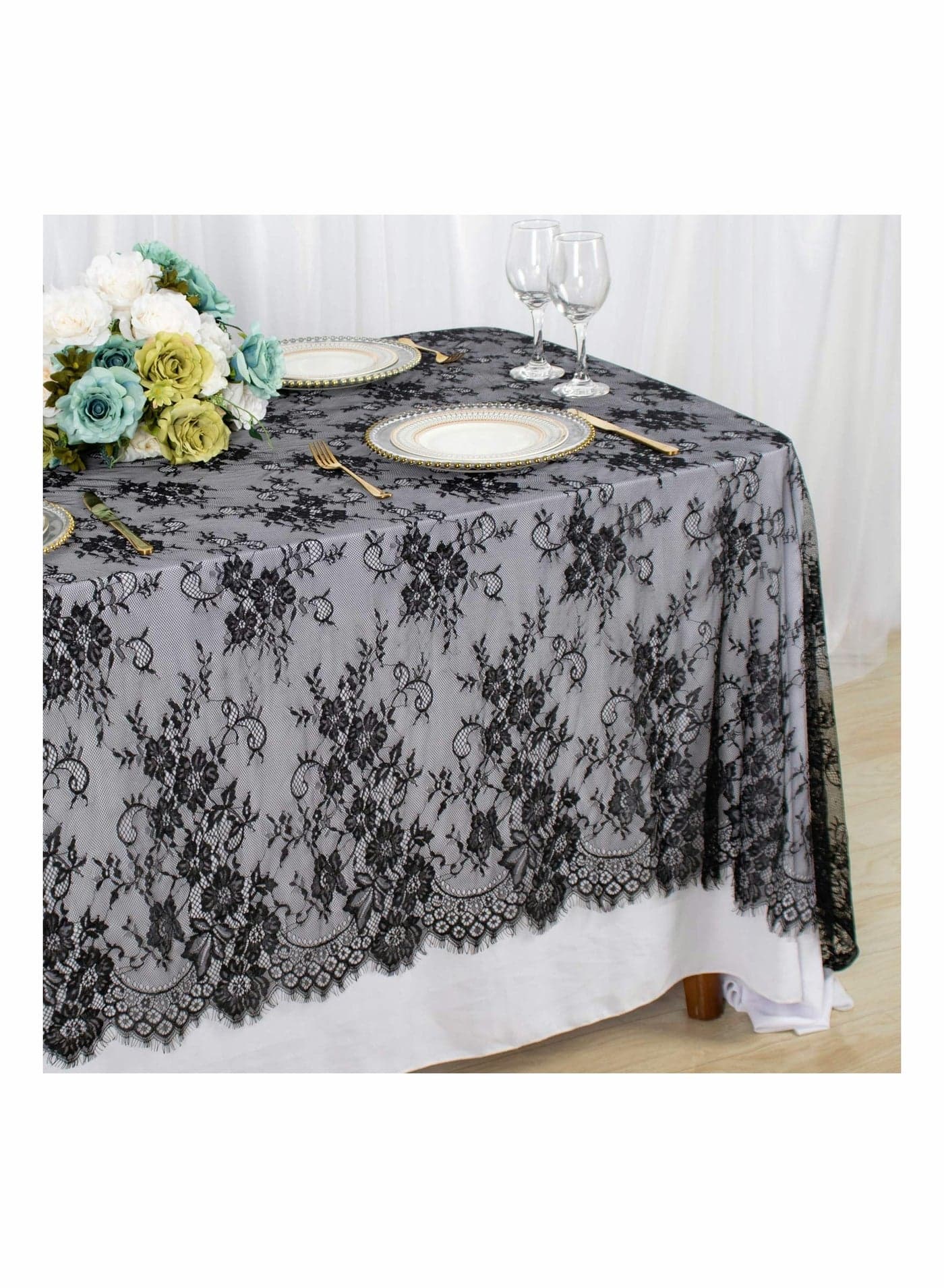 Lace Tablecloth, 60''x120'' Rectangular Washable Black Overlays Rustic Table Cloth Runner Thanksgiving Tablecloth Floral Cloths for Catering Events, Dinner Parties, Weddings Decorations