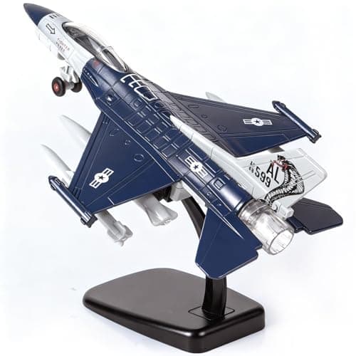 Fighter Jet Diecast Metal Pull Back Airplane Toy with Flashing Lights and Sounds Military Plane Model for 312 Years Old Boys Birthday Easter Gifts Holder Included