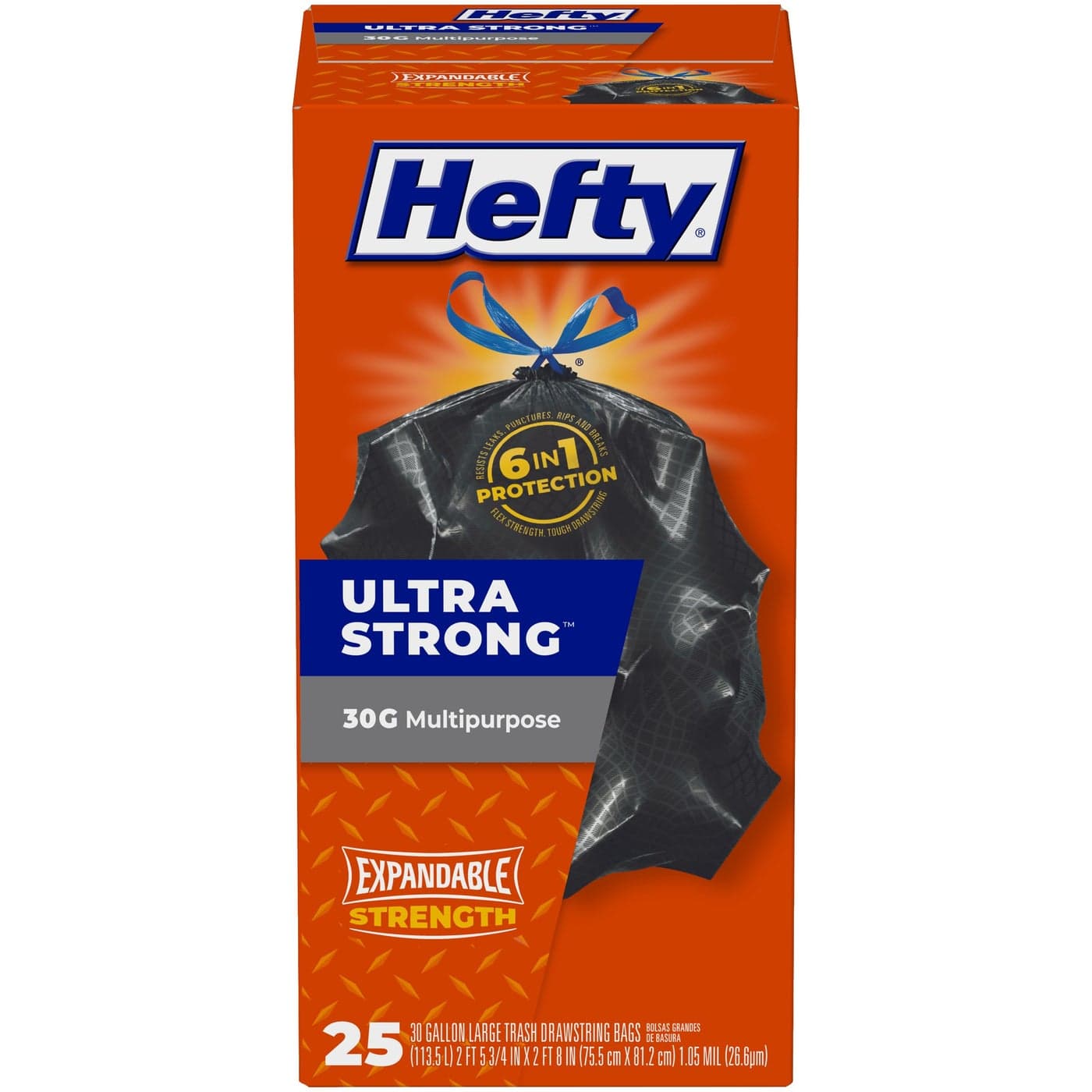 Hefty Ultra Strong Multipurpose Large Trash Bags Black Unscented 30 Gallon 25 Count