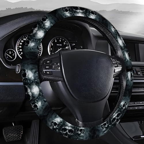 AOPEFNX Steering Wheel Covers for Car Truck and SUV Cute NonSlip Breathable Elastic Steering Wheel Car Accessories Universal 15 Inch Leather Cover for Men Women Vantage Skull