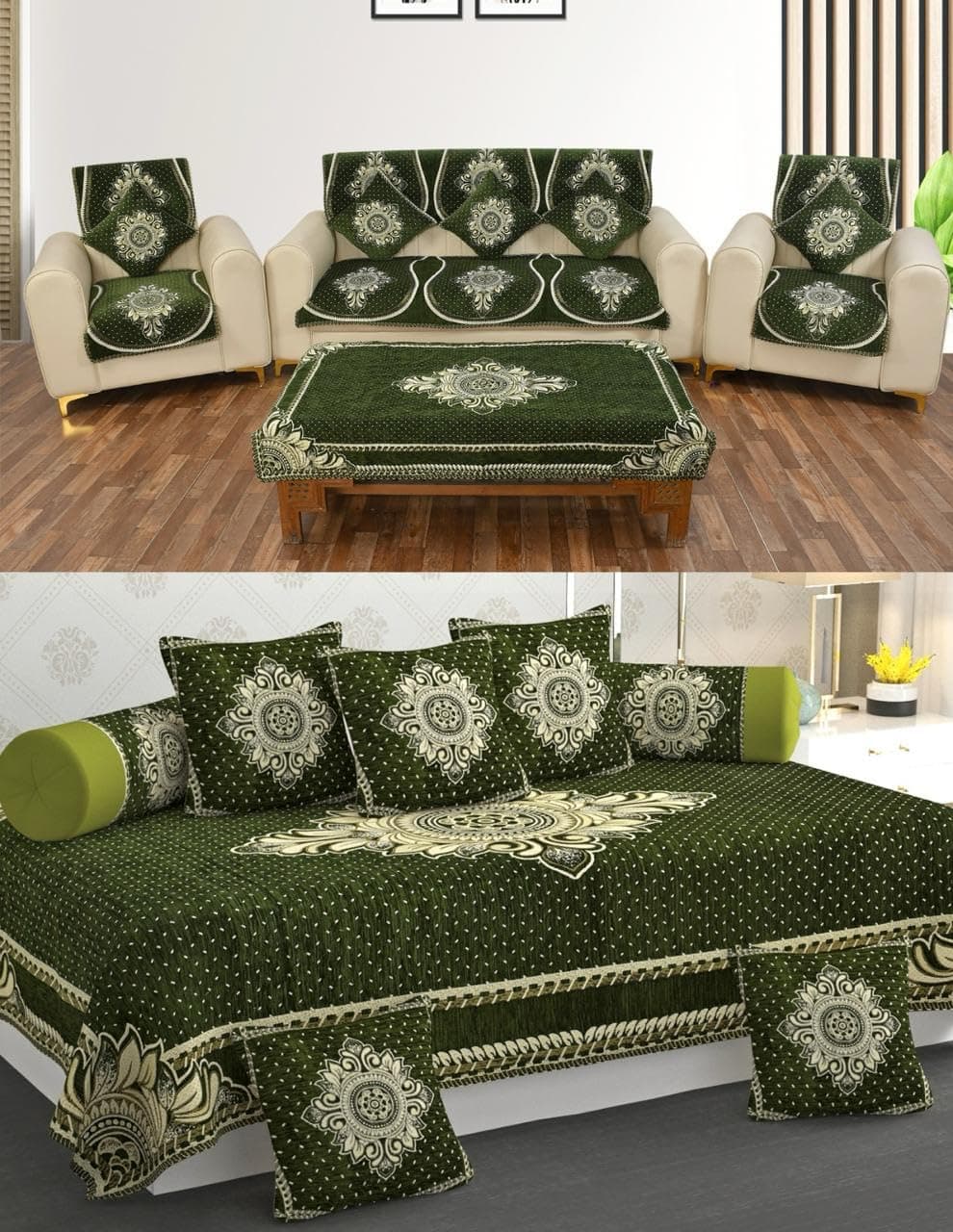Laying Style™ Diwan Set of 8 Pieces Combo with Sofa Covers for Living Room 5 Seater and Center Table Cover