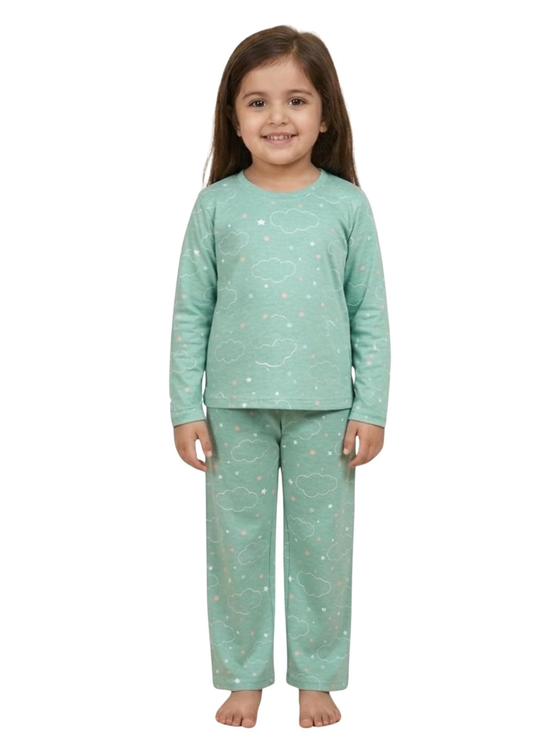 The Mom Store Kids Cotton Night Suit for Boys and Girls | Soft Breathable Night Dress for Kids Boys and Girls | Printed Nightsuit Pajama Set | All-Season Sleepwear for Daily Use | On Cloud | 3-4Y