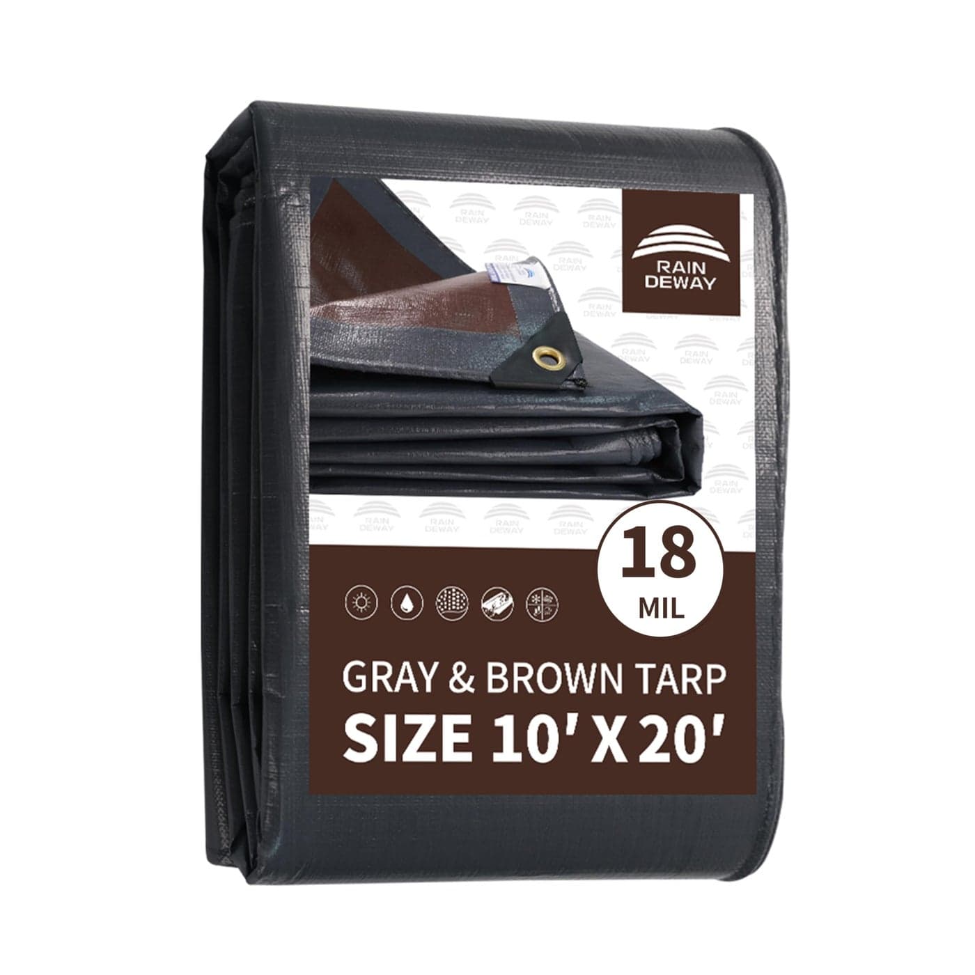 RAINDEWAY 10x20 Feet Super Heavy Duty Tarp 18 Mil UV Resistant Weatherproof Multipurpose Waterproof Poly Tarp with Reinforced Edges BrownGray Tarps