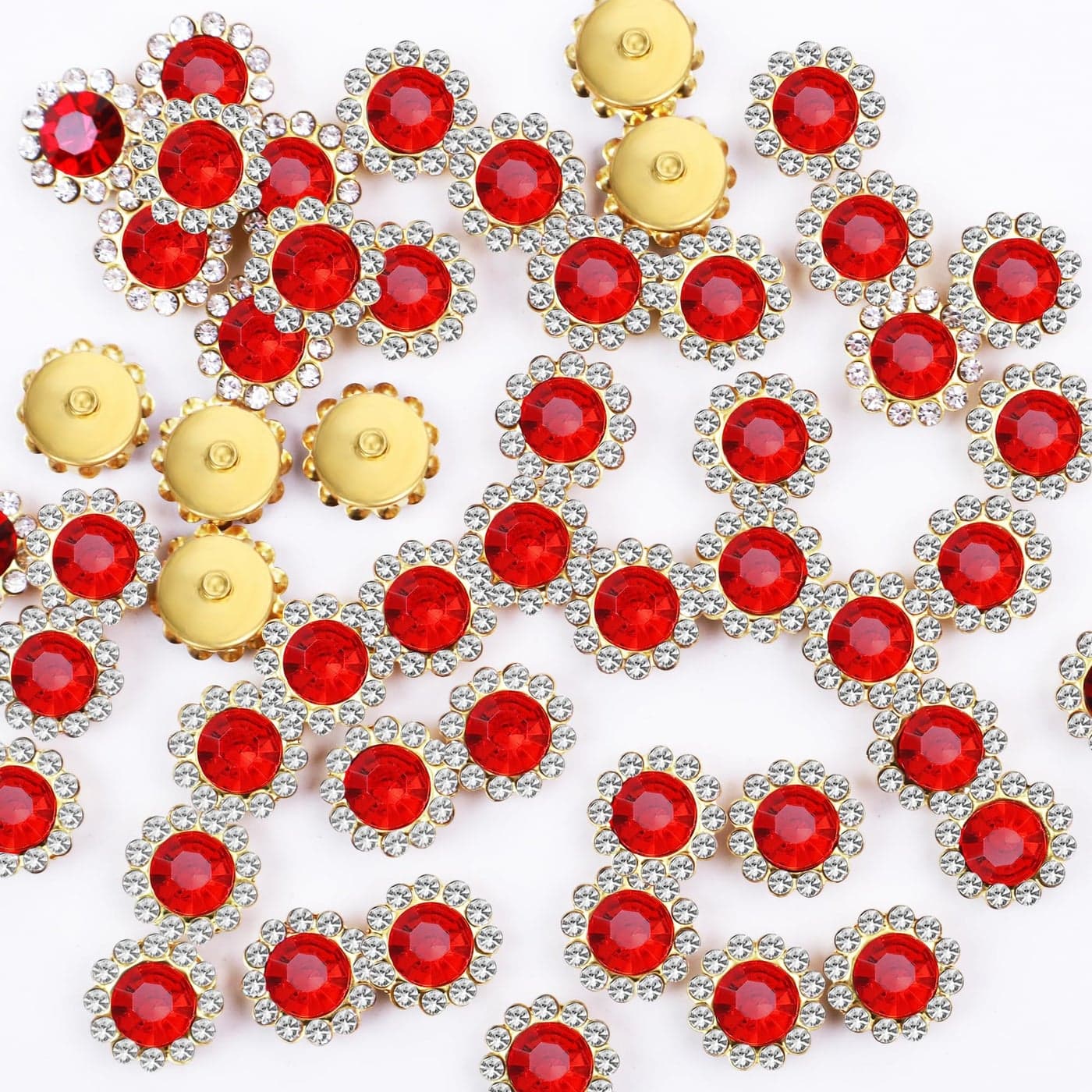 50Pcs Rhinestone Buttons Embellishments Sew On Crystal Rhinestones Flatback Beads Buttons with DiamondRed